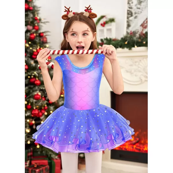 Zaclotre Girls Ballet Leotards Sparkly Sleevesless Mesh Dance Dress Tutu Ballerina Costume for KidsBlue Mermaid