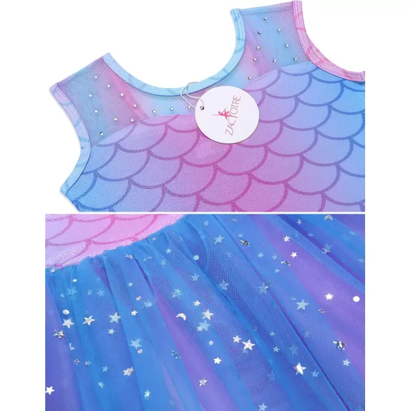 Zaclotre Girls Ballet Leotards Sparkly Sleevesless Mesh Dance Dress Tutu Ballerina Costume for KidsBlue Mermaid
