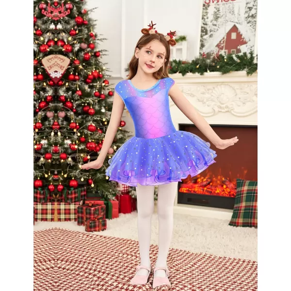 Zaclotre Girls Ballet Leotards Sparkly Sleevesless Mesh Dance Dress Tutu Ballerina Costume for KidsBlue Mermaid
