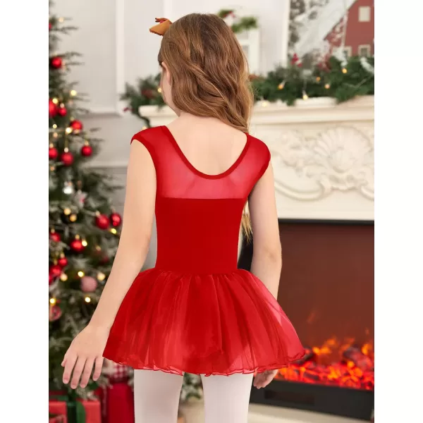 Zaclotre Girls Ballet Leotards Sparkly Sleevesless Mesh Dance Dress Tutu Ballerina Costume for KidsRed