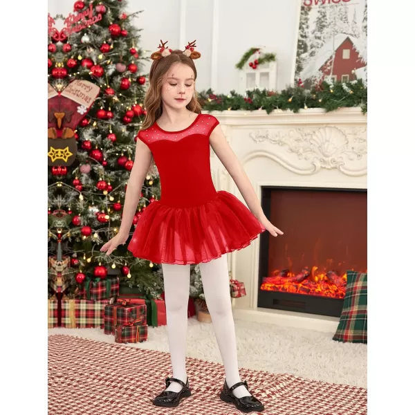 Zaclotre Girls Ballet Leotards Sparkly Sleevesless Mesh Dance Dress Tutu Ballerina Costume for KidsRed