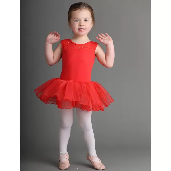Zaclotre Girls Ballet Leotards Sparkly Sleevesless Mesh Dance Dress Tutu Ballerina Costume for KidsRed