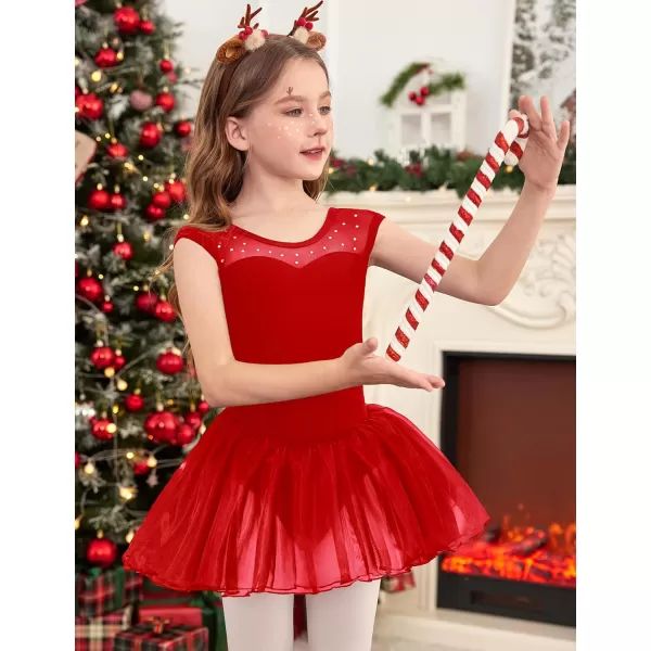 Zaclotre Girls Ballet Leotards Sparkly Sleevesless Mesh Dance Dress Tutu Ballerina Costume for KidsRed