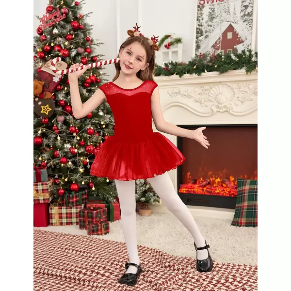 Zaclotre Girls Ballet Leotards Sparkly Sleevesless Mesh Dance Dress Tutu Ballerina Costume for KidsRed