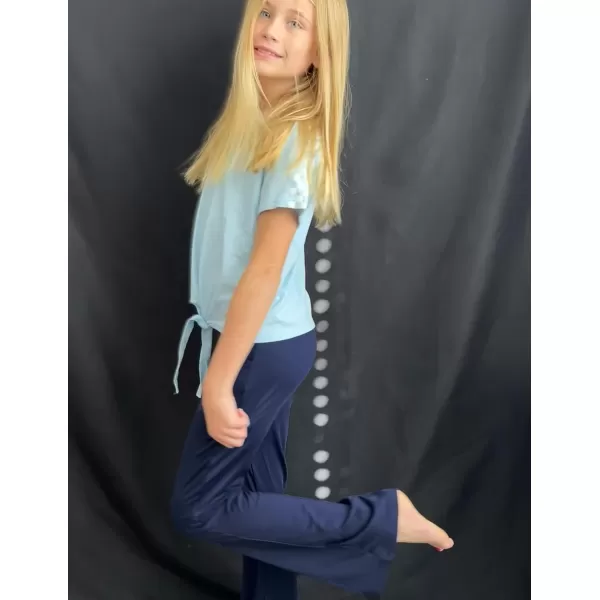 Zaclotre Girls Flare Leggings High Waisted V Crossover Casual Yoga Bell Bottoms with Pockets Pants for KidNavy Blue