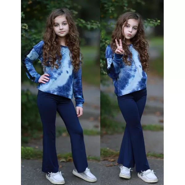 Zaclotre Girls Flare Leggings High Waisted V Crossover Casual Yoga Bell Bottoms with Pockets Pants for KidNavy Blue