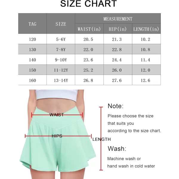 Zaclotre Girls Flowy Shorts with Spandex Liner V Crossover 2 in 1 Athletic Running Shorts with Pockets Kids Butterfly SkortsGreen