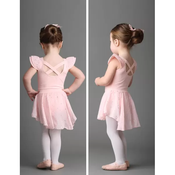 Zaclotre Girls Ruffle Sleeve Ballet Leotard with Skirt CrissCross Back Dance Dresses OutfitBallet Pink