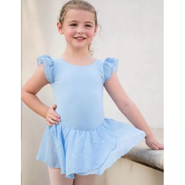 Zaclotre Girls Ruffle Sleeve Ballet Leotard with Skirt CrissCross Back Dance Dresses OutfitBlue