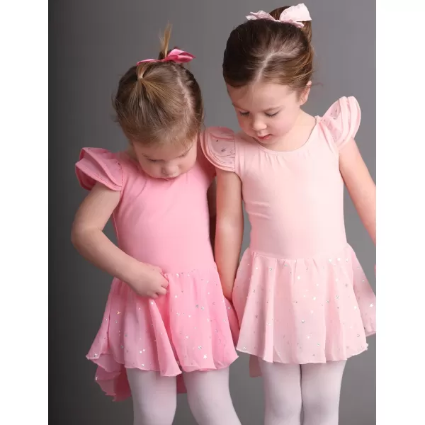 Zaclotre Girls Ruffle Sleeve Ballet Leotard with Skirt CrissCross Back Dance Dresses OutfitHot Pink