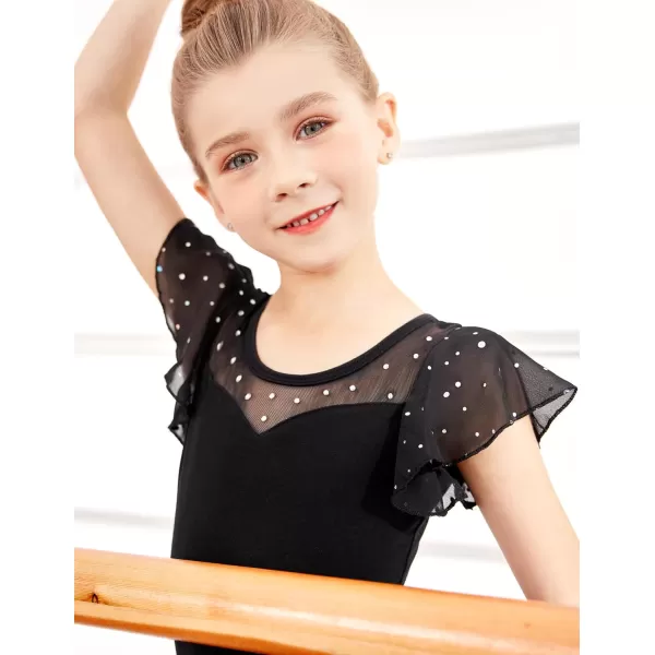 Zaclotre Girls Ruffle Sleeve Ballet Leotards Toddler Mesh Dance Leotard Sparkly Gymnastics OutfitsBlack
