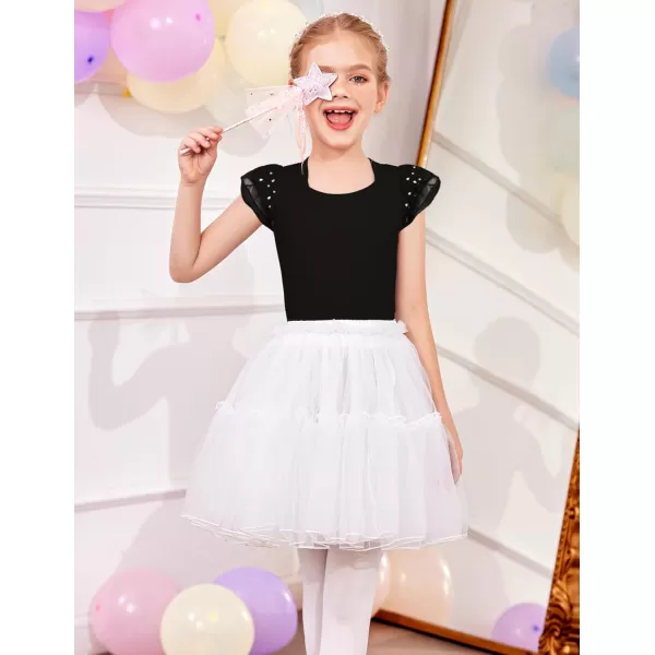 Zaclotre Girls Ruffle Sleeve Ballet Leotards Toddler Mesh Dance Leotard Sparkly Gymnastics OutfitsHollow Backblack