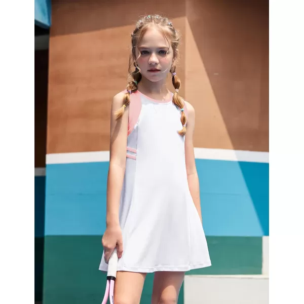 Zaclotre Girls Tennis Dress Cute Golf Outfit Sleeveless Workout Athletic Dresses with Shorts Pockets1white