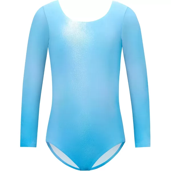 Zaclotre Gymnastic Leotards for Girls Long Sleeve Tumbling Outfits Toddler Sparkle Athletic Dancewear for KidSparkle Blue