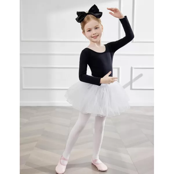 Zaclotre Gymnastics Leotards for Girls Long Sleeve Crisscross Back Ballet Dance Outfit with Removable Skirt ComboBlack