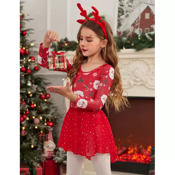 Zaclotre Gymnastics Leotards for Girls Long Sleeve Crisscross Back Ballet Dance Outfit with Removable Skirt ComboChristmas Red