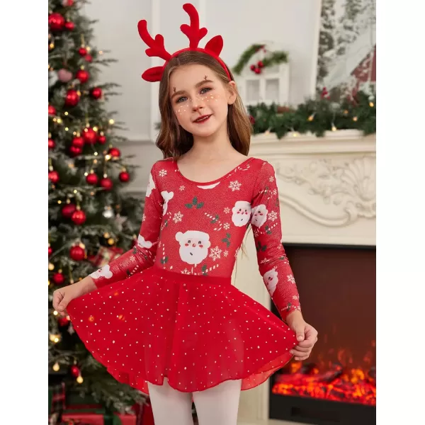 Zaclotre Gymnastics Leotards for Girls Long Sleeve Crisscross Back Ballet Dance Outfit with Removable Skirt ComboChristmas Red