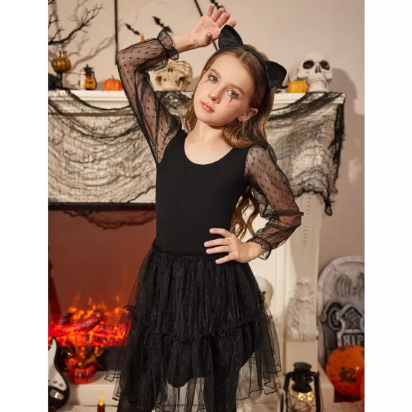Zaclotre Gymnastics Leotards for Girls Polka Dots Mesh Long Sleeve Ballet Dance Outfit Toddler Size 311 YearsBlack