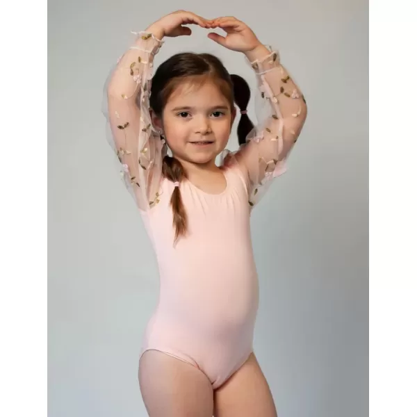 Zaclotre Gymnastics Leotards for Girls Polka Dots Mesh Long Sleeve Ballet Dance Outfit Toddler Size 311 YearsPinkFloral Sleeve