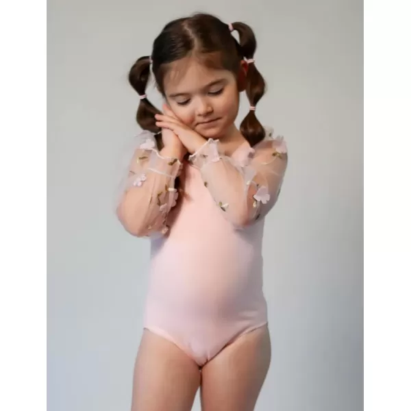 Zaclotre Gymnastics Leotards for Girls Polka Dots Mesh Long Sleeve Ballet Dance Outfit Toddler Size 311 YearsPinkFloral Sleeve