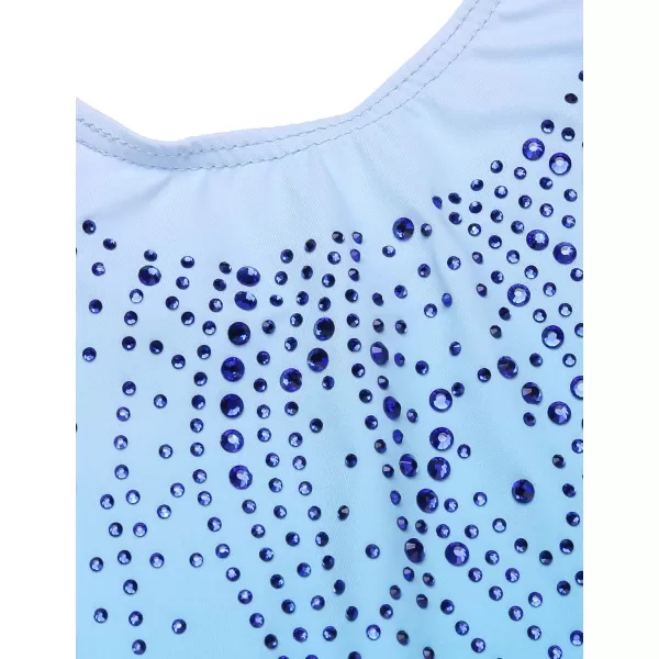 Zaclotre Kid Girls Gymnastic Leotard Long Sleeve Color Gradient Sparkly Ballet Dance One Piece OutfitBlue