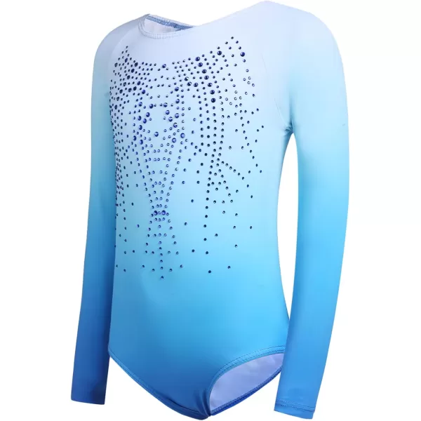 Zaclotre Kid Girls Gymnastic Leotard Long Sleeve Color Gradient Sparkly Ballet Dance One Piece OutfitBlue