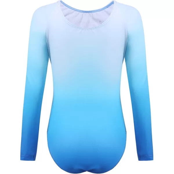 Zaclotre Kid Girls Gymnastic Leotard Long Sleeve Color Gradient Sparkly Ballet Dance One Piece OutfitBlue