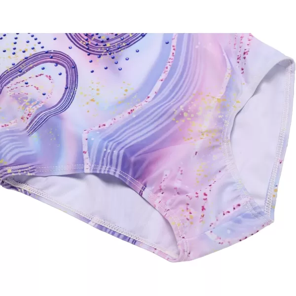 Zaclotre Kid Girls Gymnastic Leotard Long Sleeve Color Gradient Sparkly Ballet Dance One Piece OutfitPurple Marble