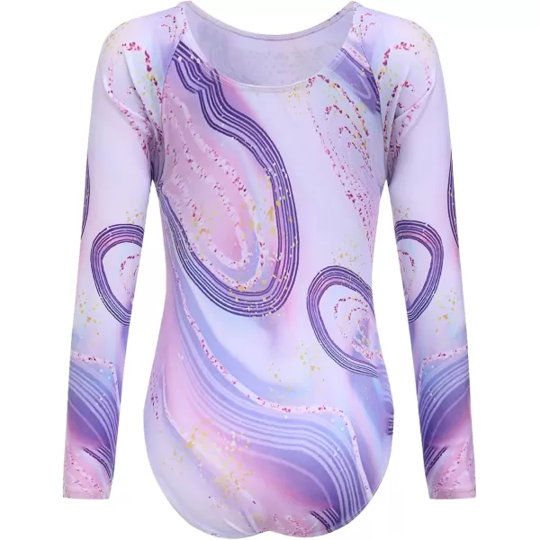 Zaclotre Kid Girls Gymnastic Leotard Long Sleeve Color Gradient Sparkly Ballet Dance One Piece OutfitPurple Marble