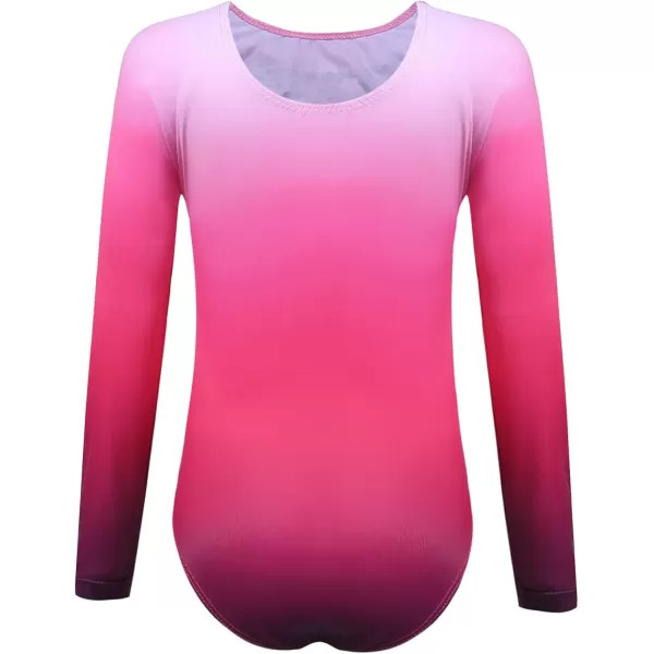 Zaclotre Kid Girls Gymnastic Leotard Long Sleeve Color Gradient Sparkly Ballet Dance One Piece OutfitRose Red