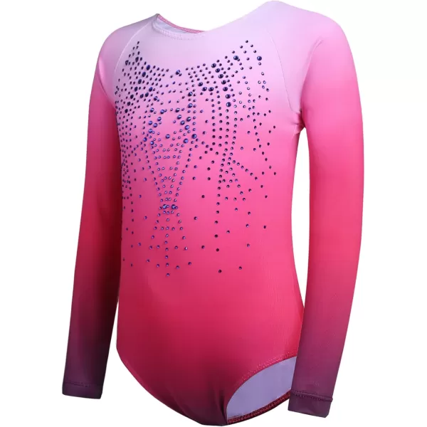 Zaclotre Kid Girls Gymnastic Leotard Long Sleeve Color Gradient Sparkly Ballet Dance One Piece OutfitRose Red