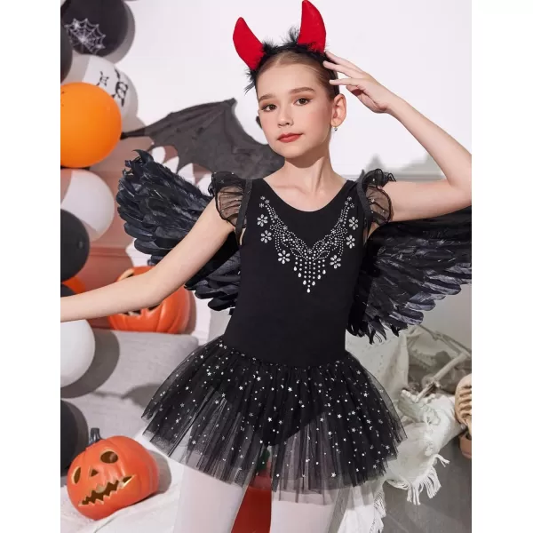 Zaclotre Kid Girls Ruffle Sleeve Ballet Skirted Leotard Shiny Dance Tutu DressesBlack