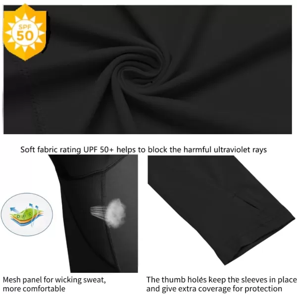 Zaclotre Kids UPF50 Sun Shirt Girls Quick Dry Fit Sun Protection Clothing Athletic Hoodie with ThumbholesBlack