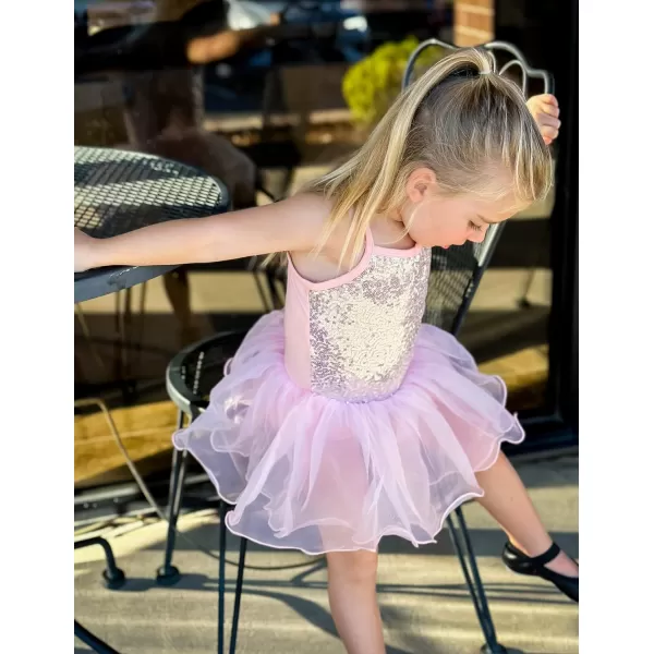 Zaclotre Little Girls Sequin Leotard Sparkly Strap Ballet Leotards Tutu Dress Ballerina Outfit Dance Costume for KidsBallet Pink