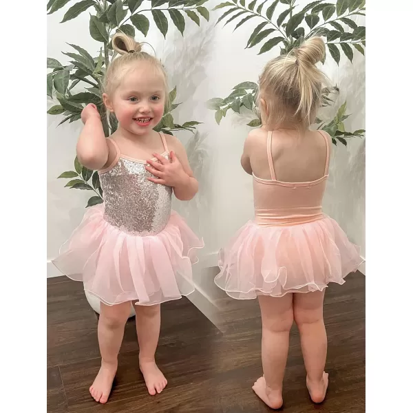 Zaclotre Little Girls Sequin Leotard Sparkly Strap Ballet Leotards Tutu Dress Ballerina Outfit Dance Costume for KidsBallet Pink
