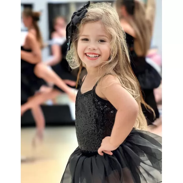 Zaclotre Little Girls Sequin Leotard Sparkly Strap Ballet Leotards Tutu Dress Ballerina Outfit Dance Costume for KidsBlack