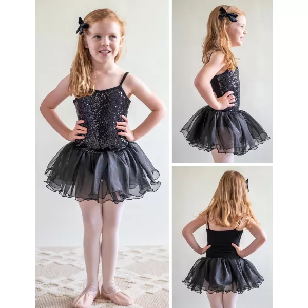 Zaclotre Little Girls Sequin Leotard Sparkly Strap Ballet Leotards Tutu Dress Ballerina Outfit Dance Costume for KidsBlack