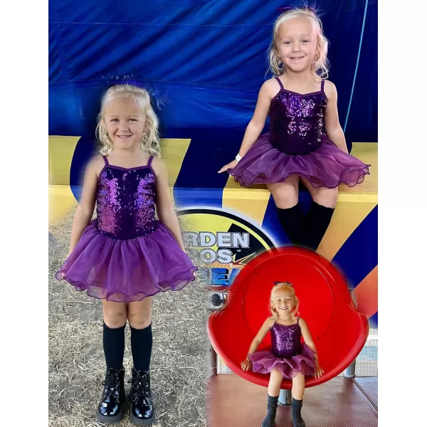 Zaclotre Little Girls Sequin Leotard Sparkly Strap Ballet Leotards Tutu Dress Ballerina Outfit Dance Costume for KidsDeep Purple