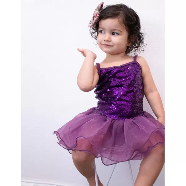 Zaclotre Little Girls Sequin Leotard Sparkly Strap Ballet Leotards Tutu Dress Ballerina Outfit Dance Costume for KidsDeep Purple