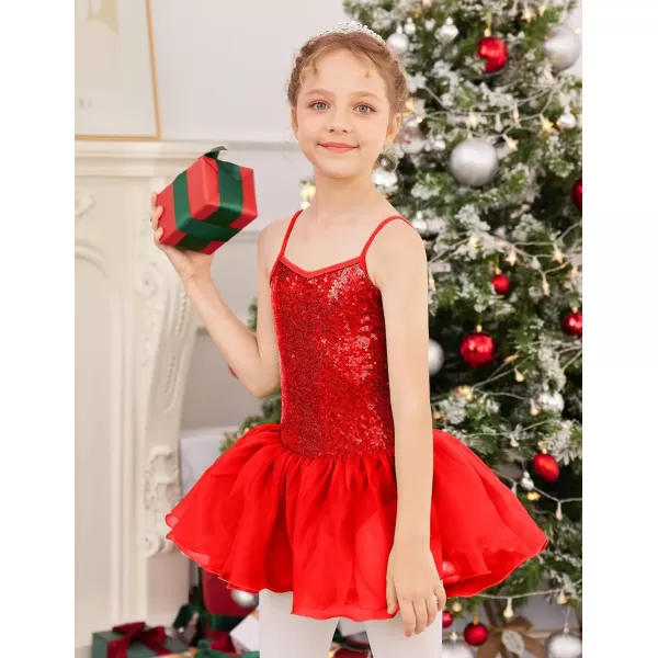 Zaclotre Little Girls Sequin Leotard Sparkly Strap Ballet Leotards Tutu Dress Ballerina Outfit Dance Costume for KidsRed