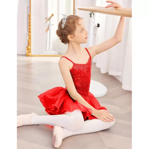 Zaclotre Little Girls Sequin Leotard Sparkly Strap Ballet Leotards Tutu Dress Ballerina Outfit Dance Costume for KidsRed