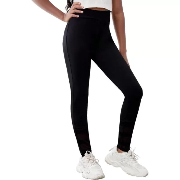 Zaclotre Girls Athletic Leggings Kids High Waist Yoga Pants Tennis Runnig Workout Footless Active Legging PantsBlack