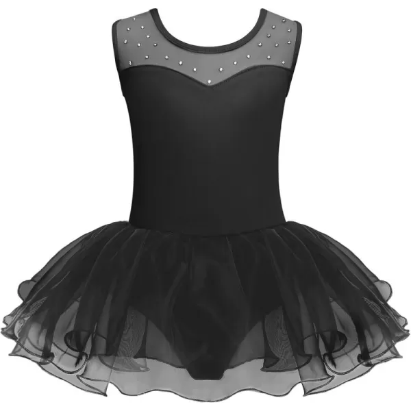 Zaclotre Girls Ballet Leotards Sparkly Sleevesless Mesh Dance Dress Tutu Ballerina Costume for KidsBlack