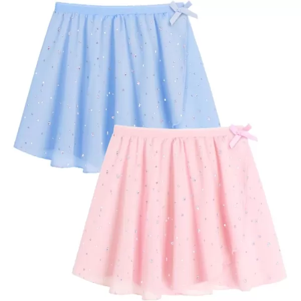 Zaclotre Girls Ballet Skirt Sparkly Chiffon Pull On Dance Skirts for ToddlerKids Dancewear 2 PackPinkblue