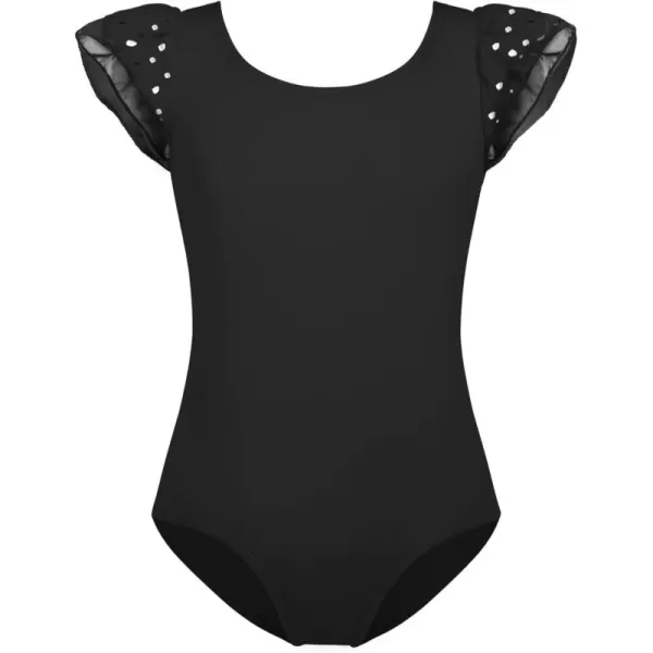 Zaclotre Girls Ruffle Sleeve Ballet Leotards Toddler Mesh Dance Leotard Sparkly Gymnastics OutfitsHollow Backblack