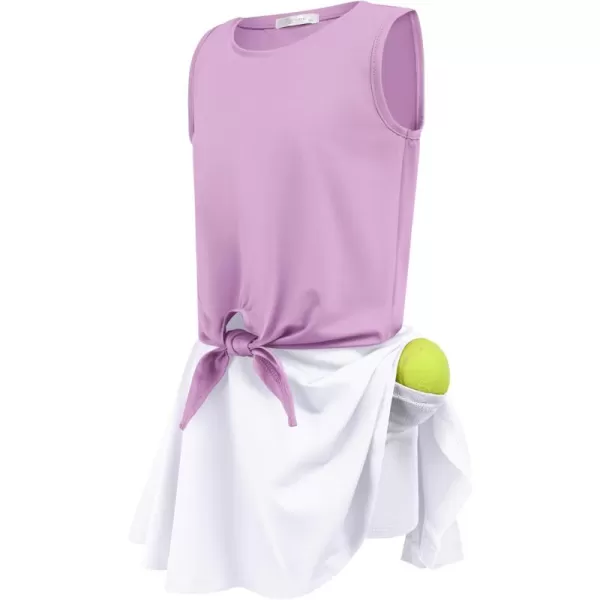 Zaclotre Girls Tennis Golf Dress Outfit Tank Top and Skorts Skirts Athletic Sets with Shorts PocketsLight Purple