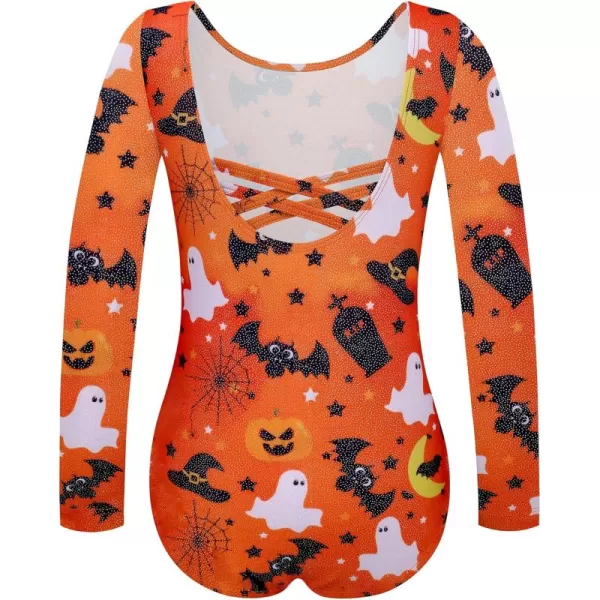 Zaclotre Gymnastic Leotards for Girls Long Sleeve Tumbling Outfits Toddler Sparkle Athletic Dancewear for KidHalloween