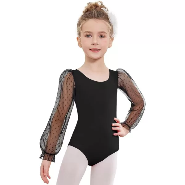 Zaclotre Gymnastics Leotards for Girls Polka Dots Mesh Long Sleeve Ballet Dance Outfit Toddler Size 311 YearsBlack