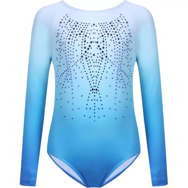Zaclotre Kid Girls Gymnastic Leotard Long Sleeve Color Gradient Sparkly Ballet Dance One Piece OutfitBlue