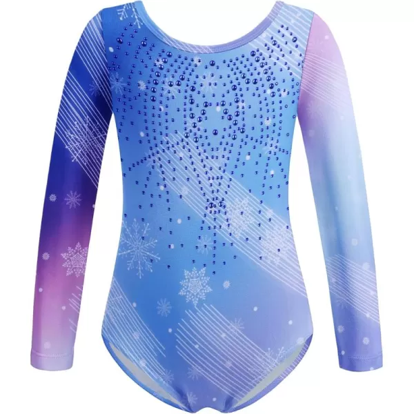 Zaclotre Kid Girls Gymnastic Leotard Long Sleeve Color Gradient Sparkly Ballet Dance One Piece OutfitGradual Snowflake